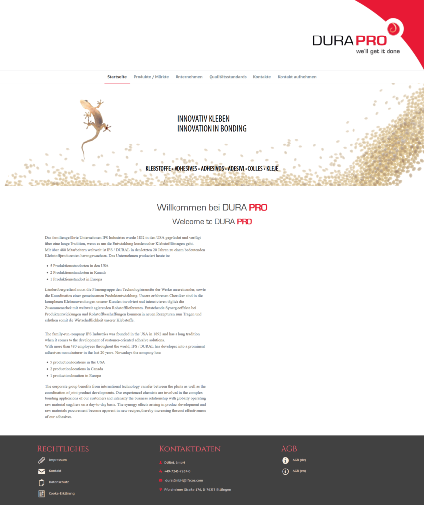 Homepage der DURAL GmbH