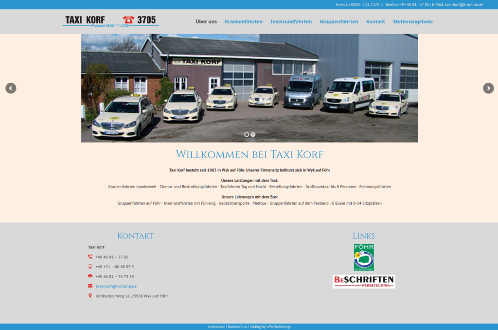 Firmenwebseite von Taxi Korf