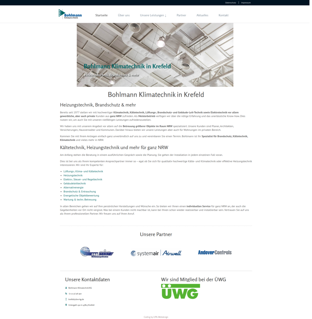 Webseite der Firma Bohlmann Klimatechnik KG